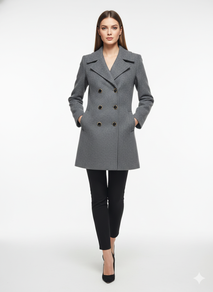 Double Breasted Grey Woolen Coat