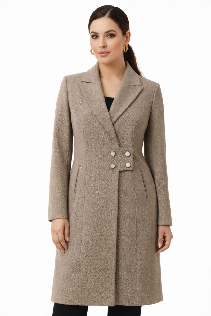 Double Breasted Grey Woolen Coat - Image 3